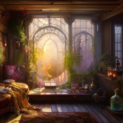 Cozy Cottage Kitchen with Fireplace in Detailed CGI