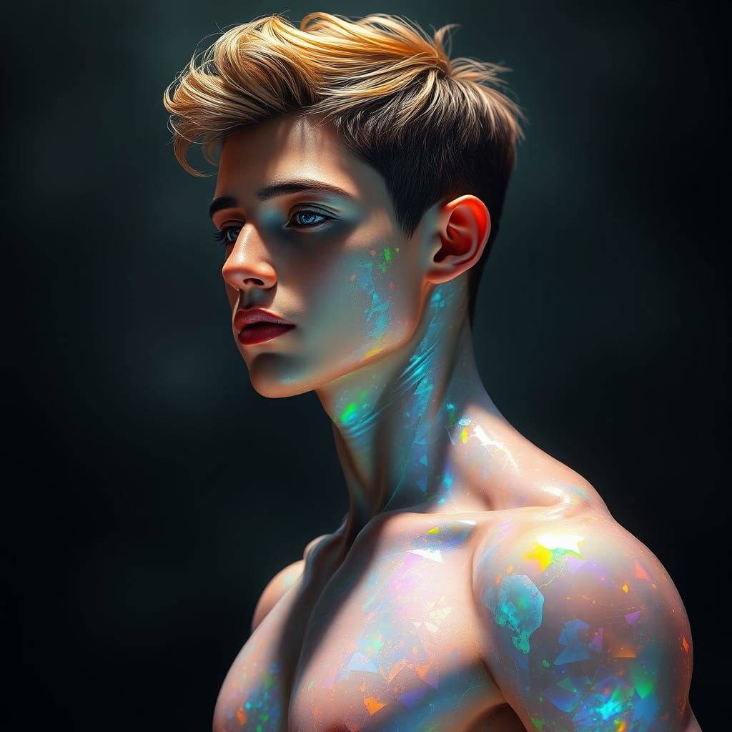Opal Man Glamour Shot in Ethereal Digital Painting Style