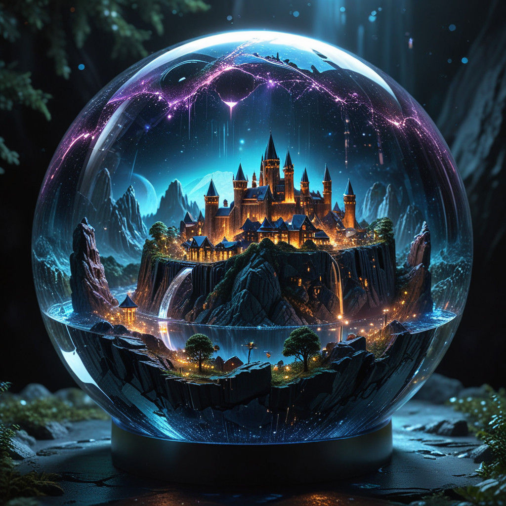 Floating Crystal Fortress City in Celestial Orbit