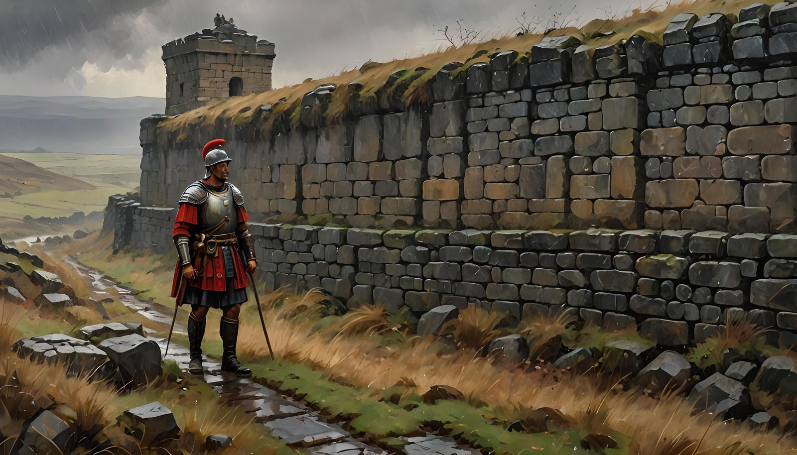 Roman Legionary at Hadrian's Wall: Impressionist Gouache