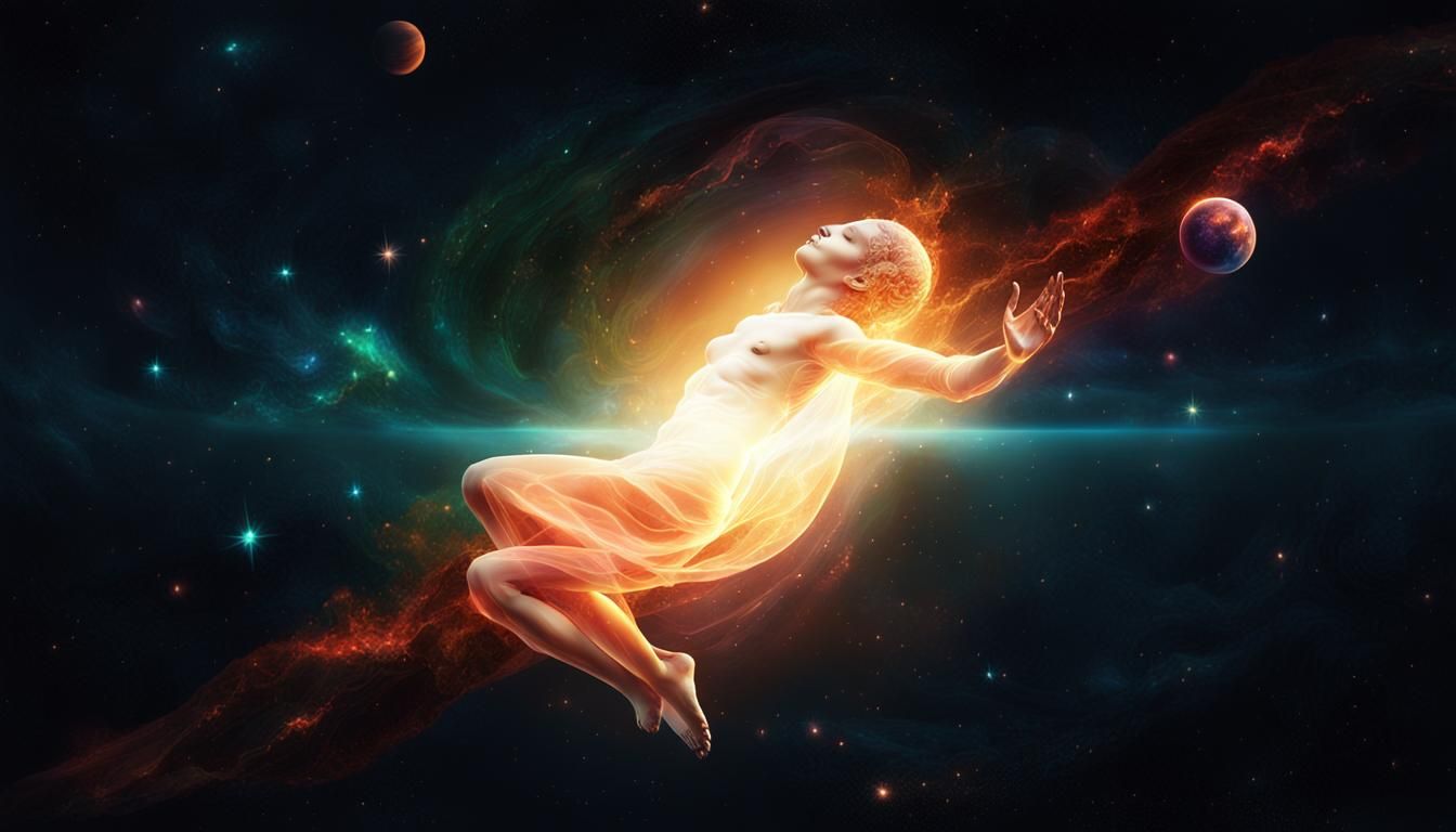 Figure Floating in Space: Hyper-Realistic Digital Artwork