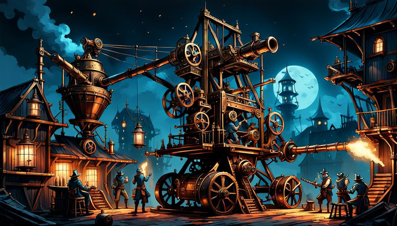 Steampunk Siege in Golden Hues