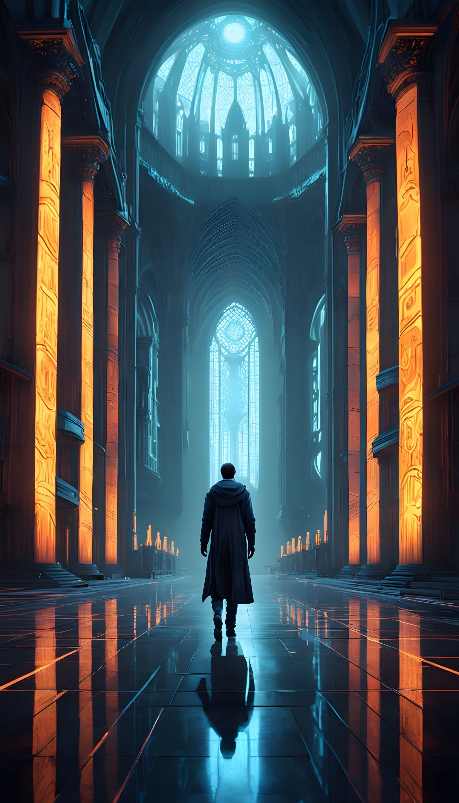 Sci-Fi Cathedral Hall: A Futuristic Interior