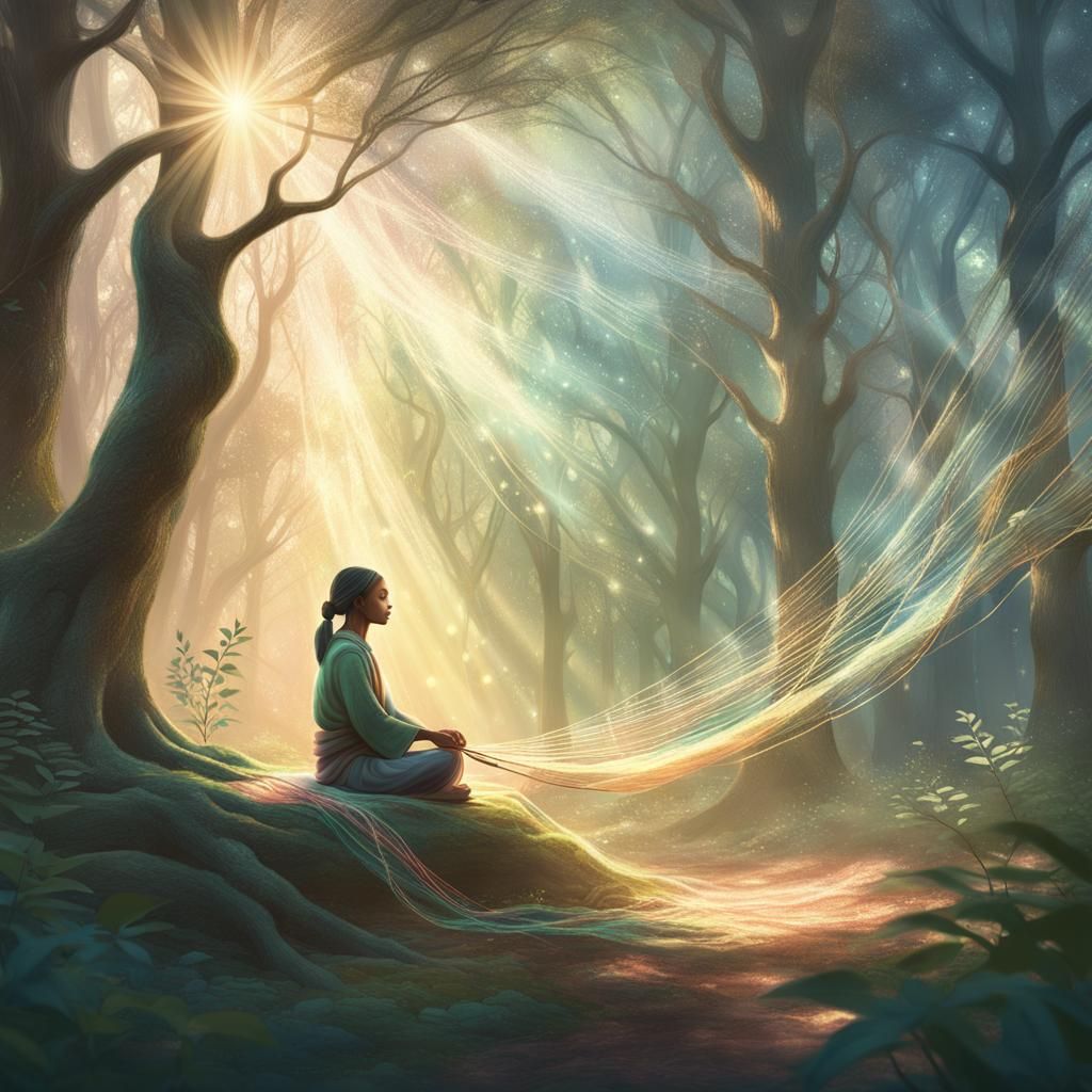 Meditative Weaver in Mystical Forest Concept Art