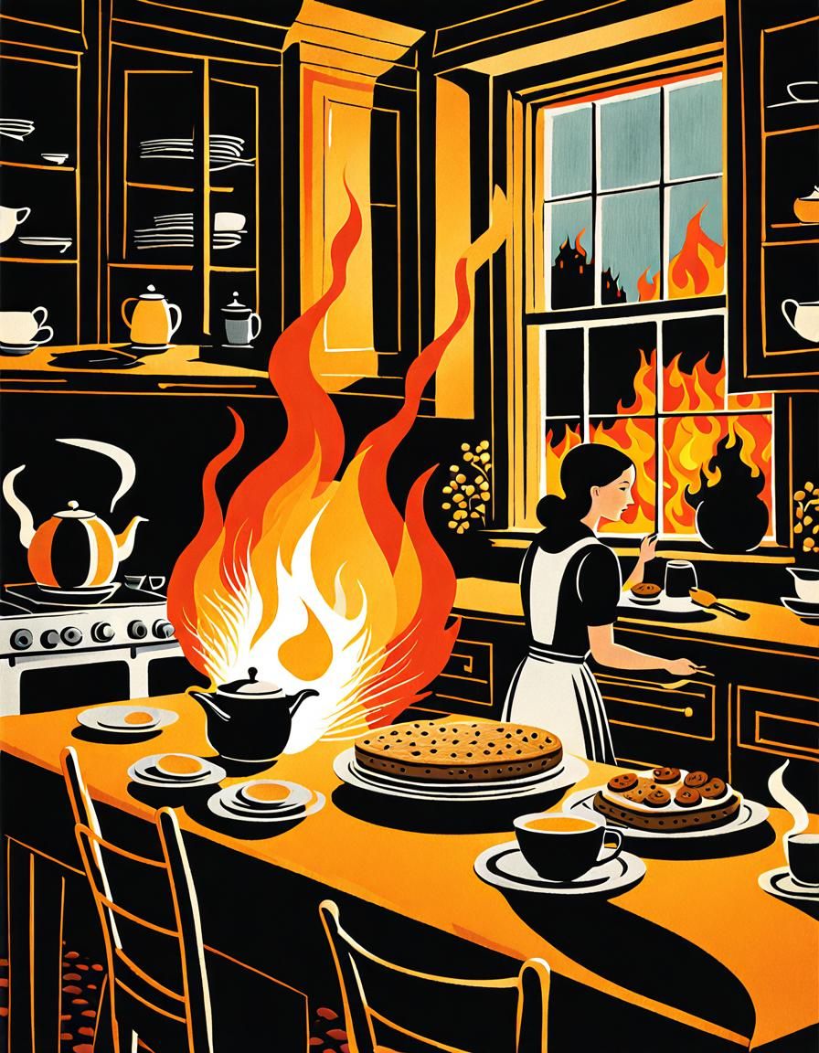 Naive Folk Art: Breakfast Amidst the Flames