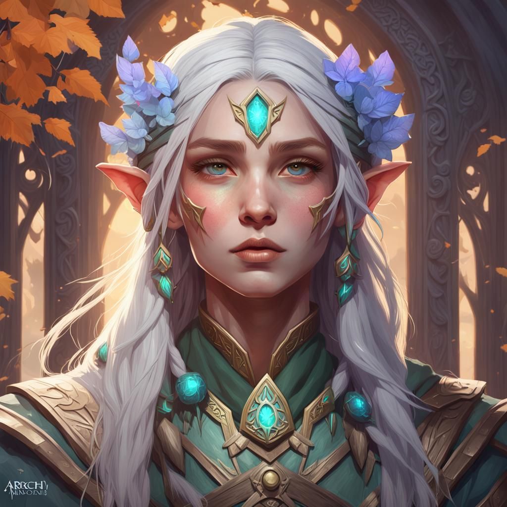 Wood Elf Druid Portrait in Art Nouveau Style