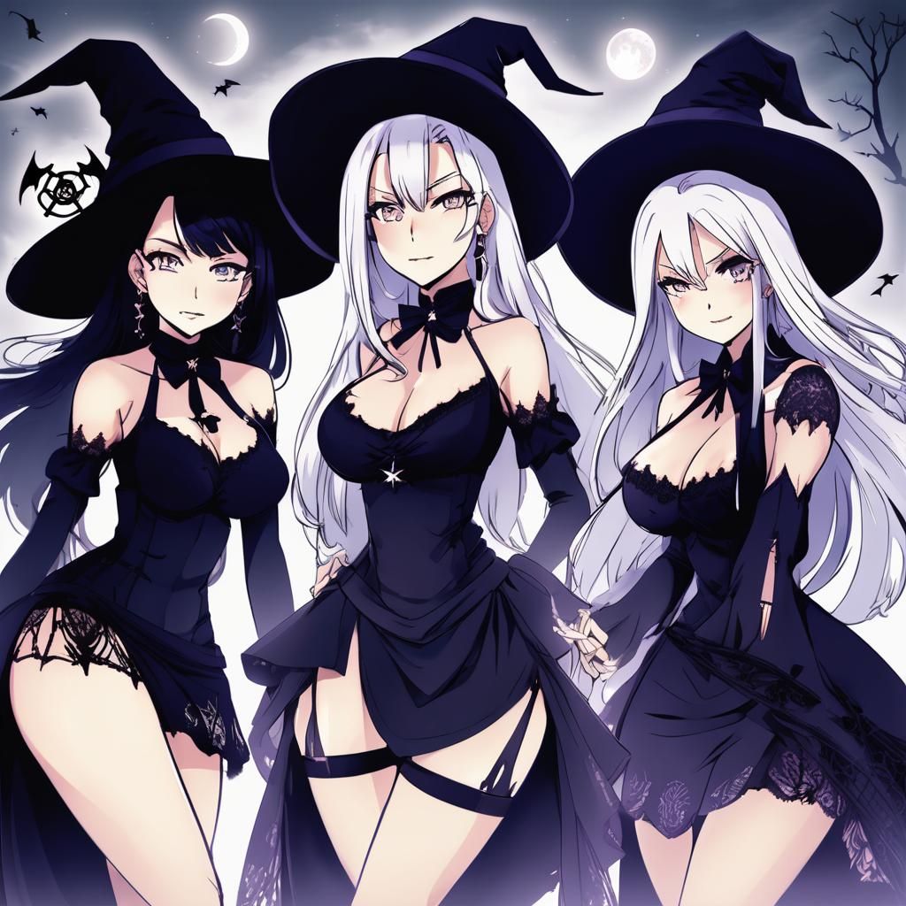 Anime-Style Witches in a Japanese Manga Scene