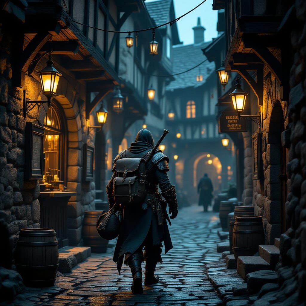 Grizzled Adventurer Enters Dimly Lit Tavern in Dark Fantasy ...