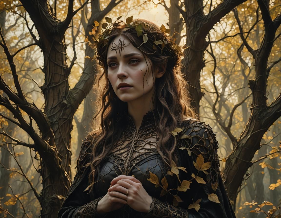 Gothic Wood Dryad in Illuminated Manuscript Style