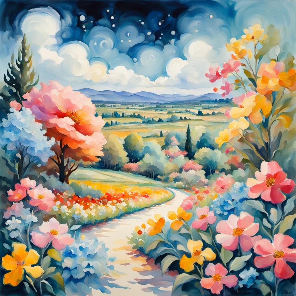 Impressionist Gouache Painting of Beauty and Joy