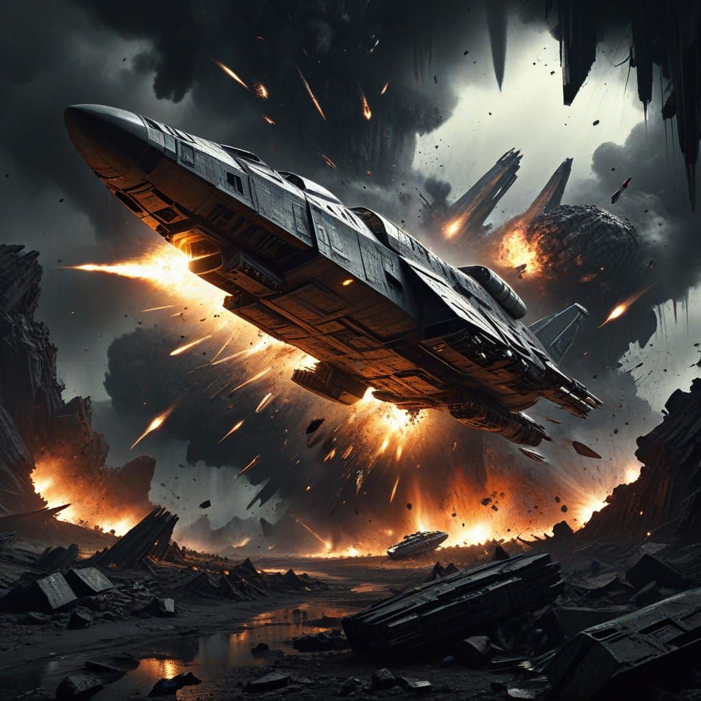 Epic Space Battle in Charcoal Style
