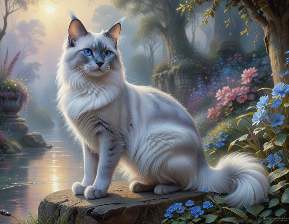 Majestic Blue-Point Balinese Cat in Ethereal Mist
