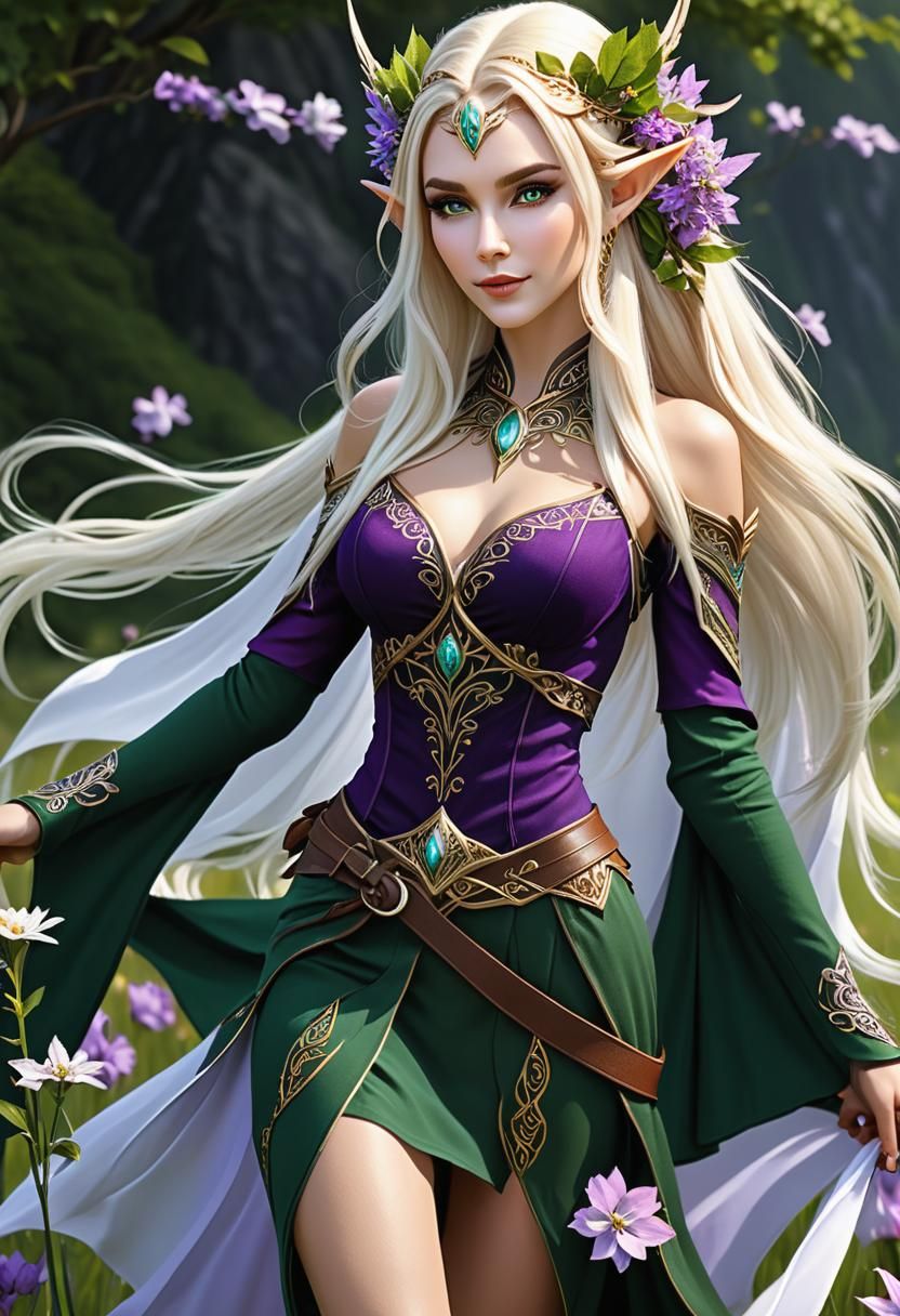 Beautiful Elven Woman in a Majestic Meadow