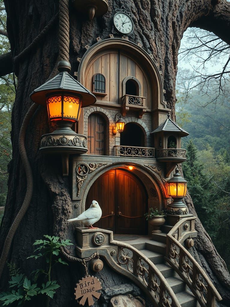 Steampunk Tree Village with Cascading Doors in Oil Painting ...