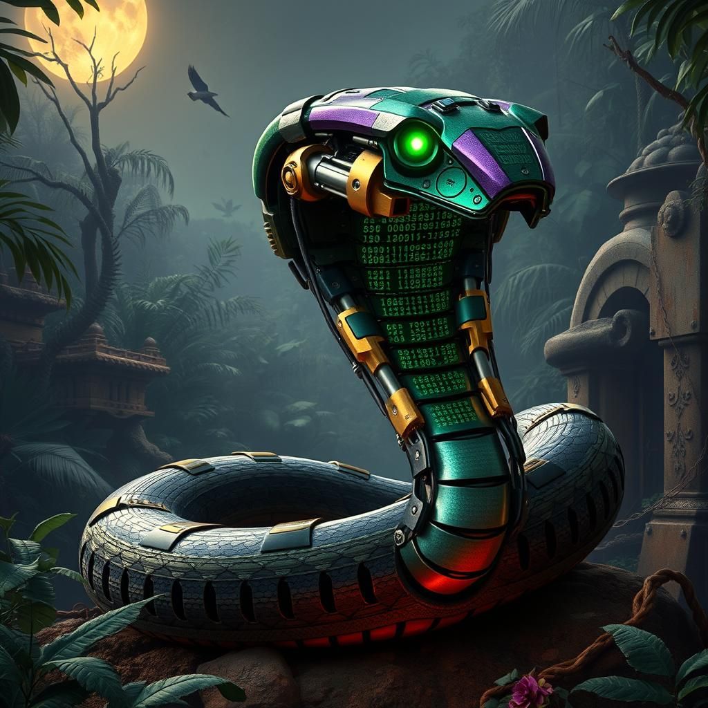 Mechanical Cobra in Jungle with Biomechanical Style