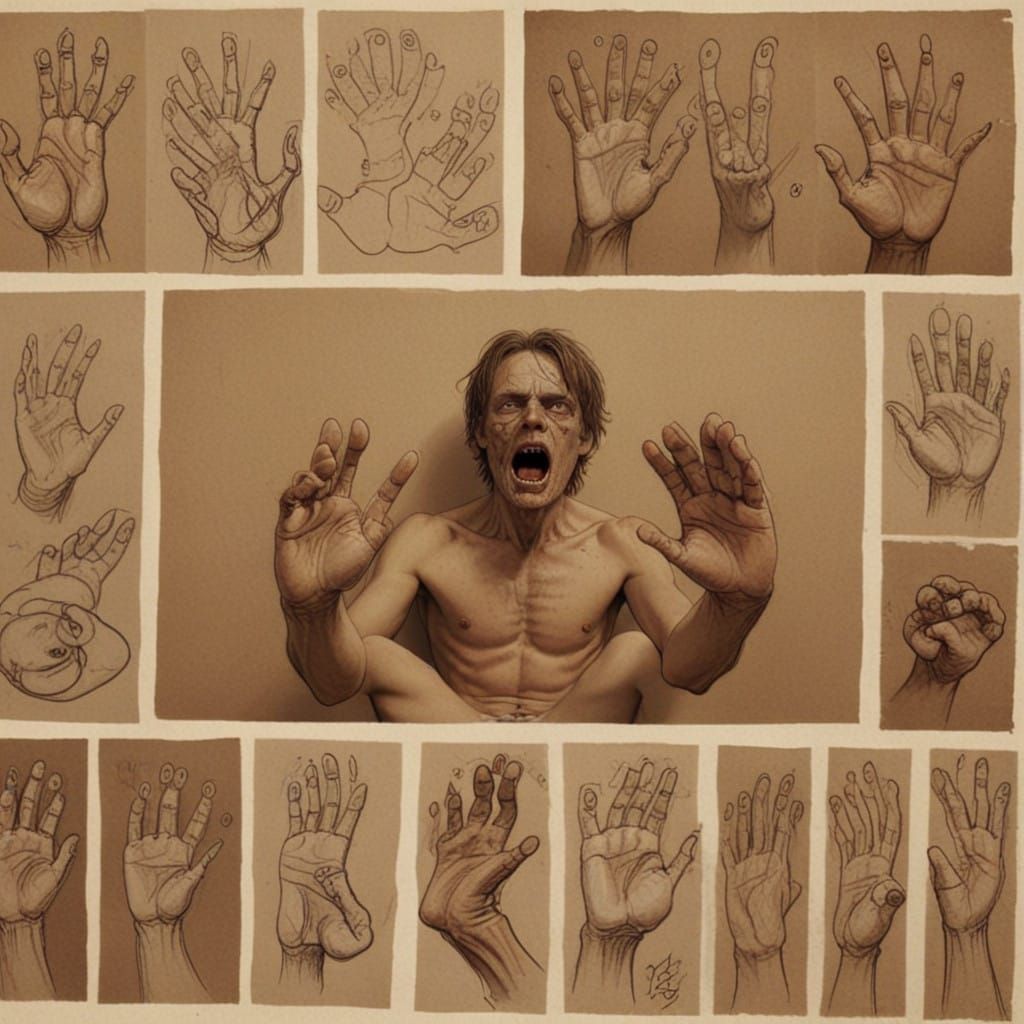 Distorted Figure with Multiple Limbs and Disfigured Features