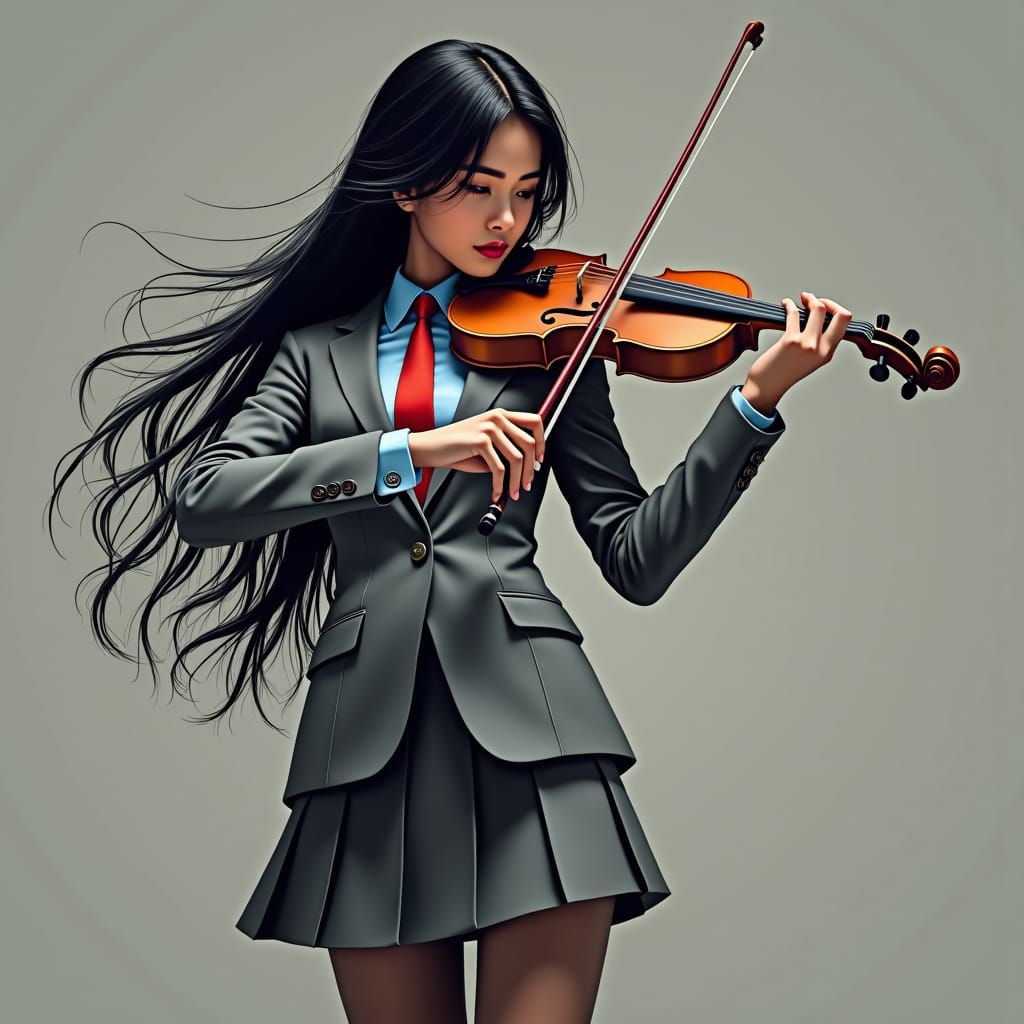 Indian Violinist in Gray Suit: Stalenhag, Loish, Thorp Style