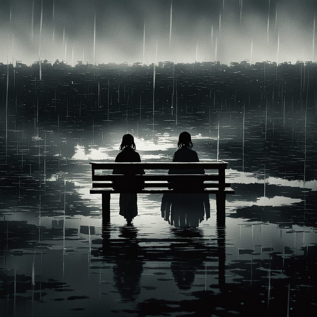 Melancholic Girl in Rainy Streets