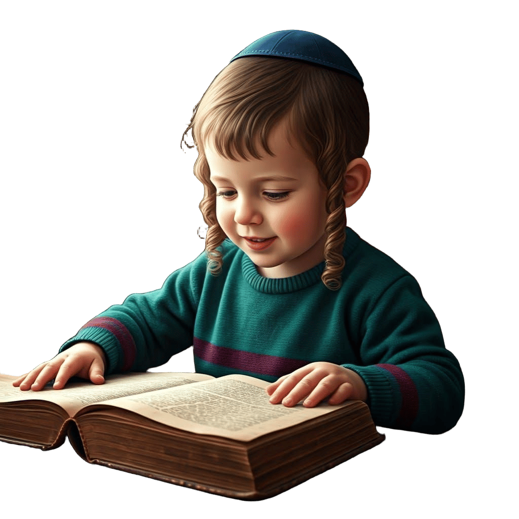 Happy Hasidic Boy Reading, Detailed Matte Painting