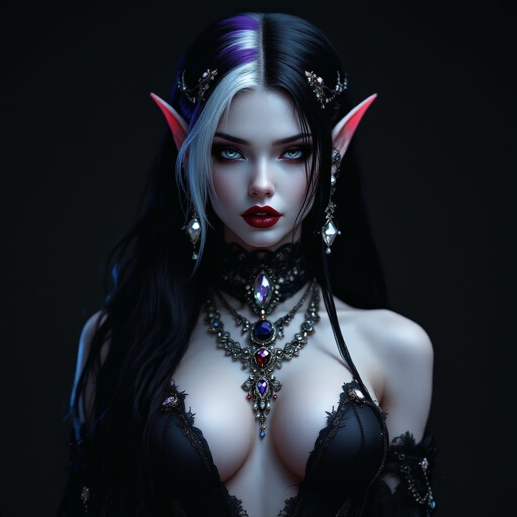 Goth Elf Princess in Mystical, Enigmatic Pose