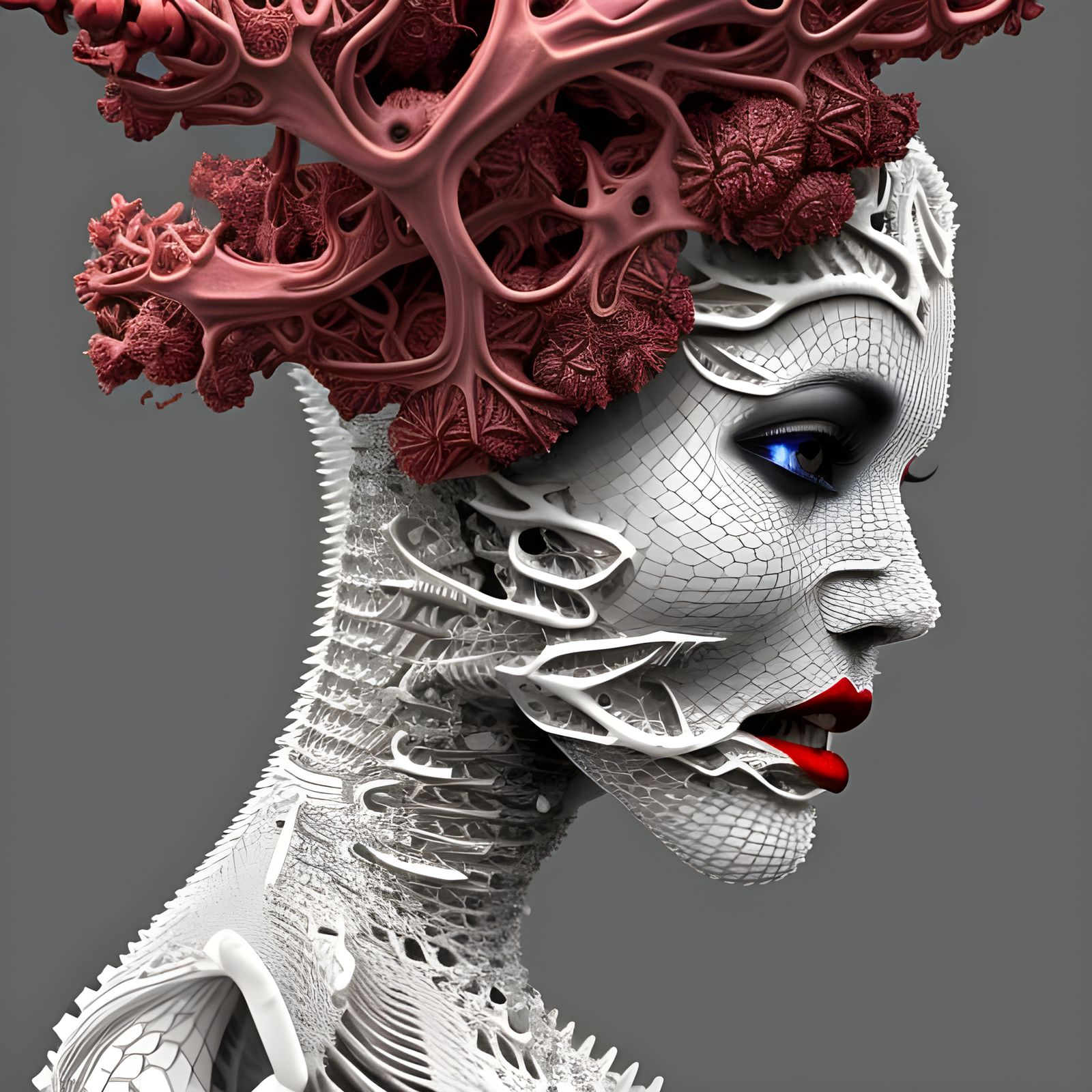 Biomechanical Cyborg with Marijuana Crown in Art Nouveau Sty...