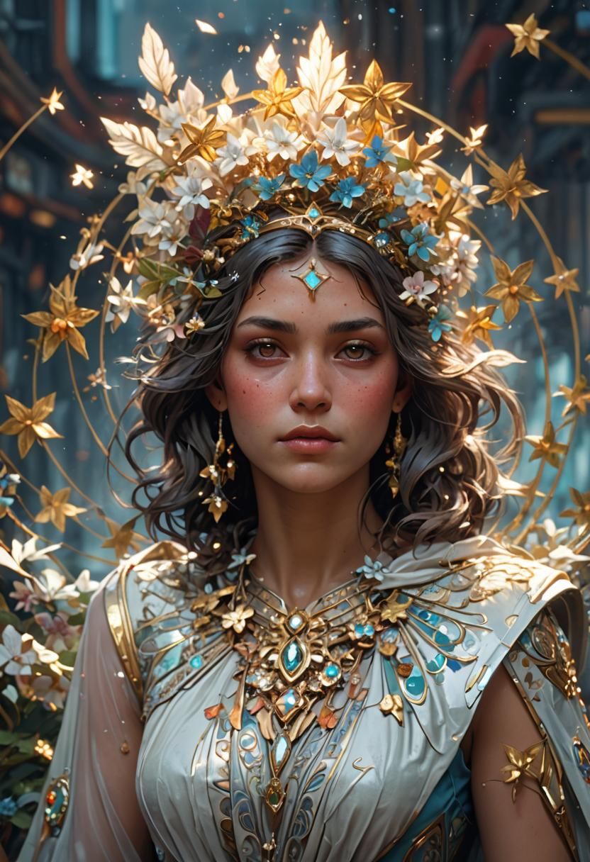 Hyperrealistic Goddess Portrait in Graffiti Art Style