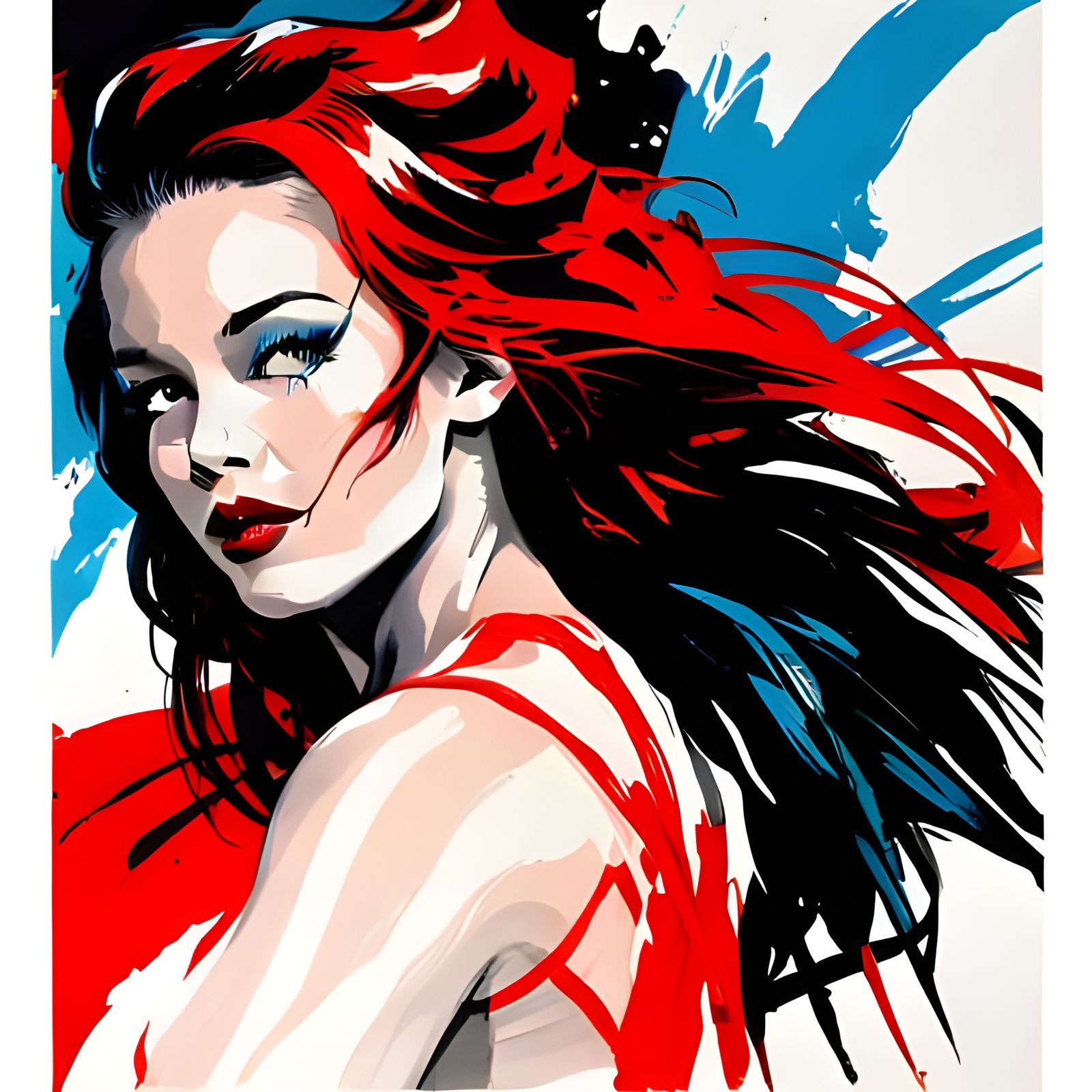 Classic Pin-Up Art in Red and Blue