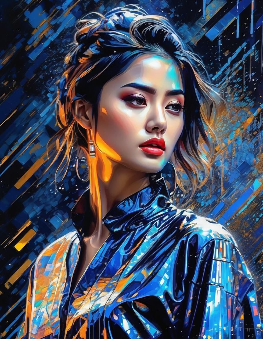 Hyperdetailed SpeedPaint of Woman in Rococo Cyberpunk Style