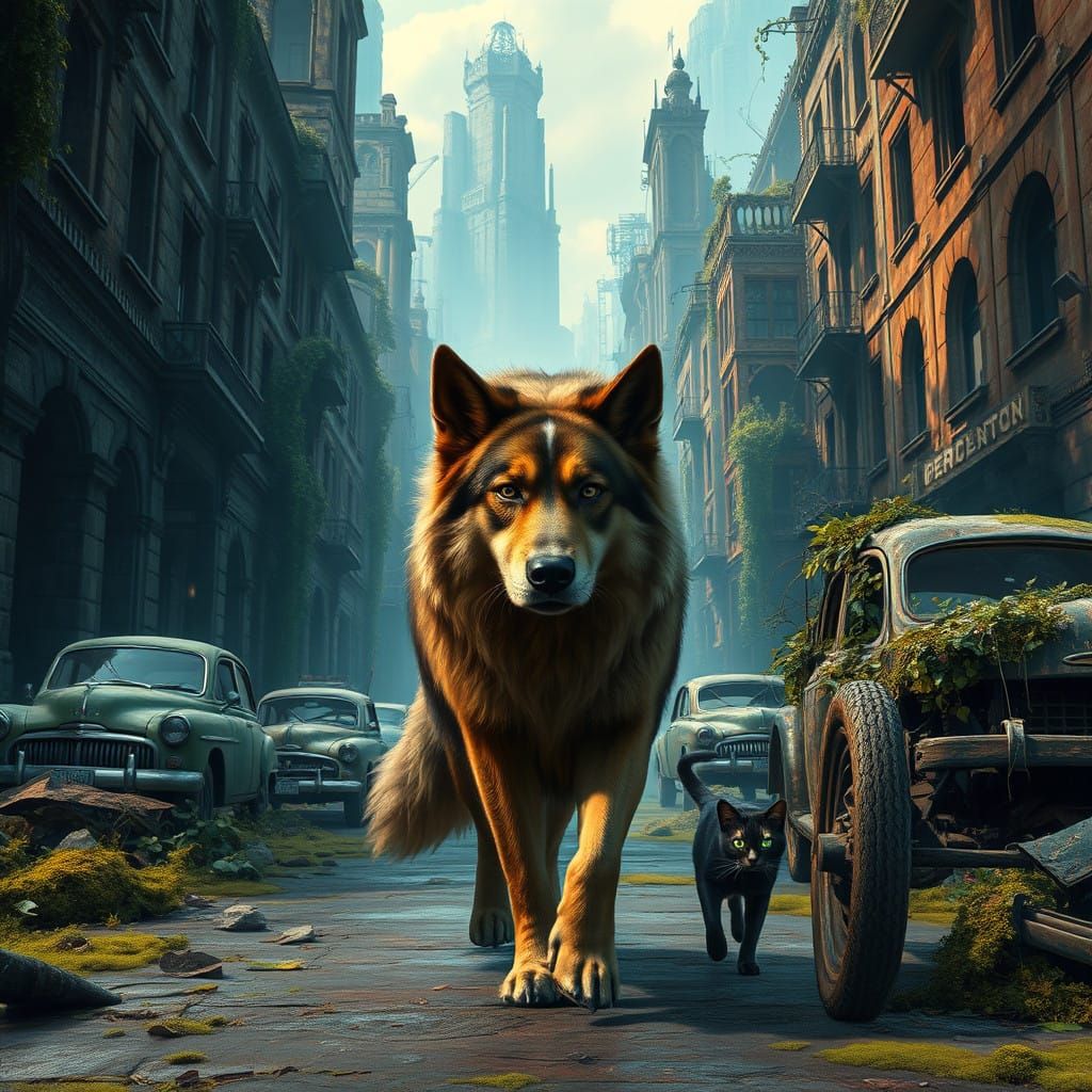 Majestic Canine Navigator of Abandoned Metropolis