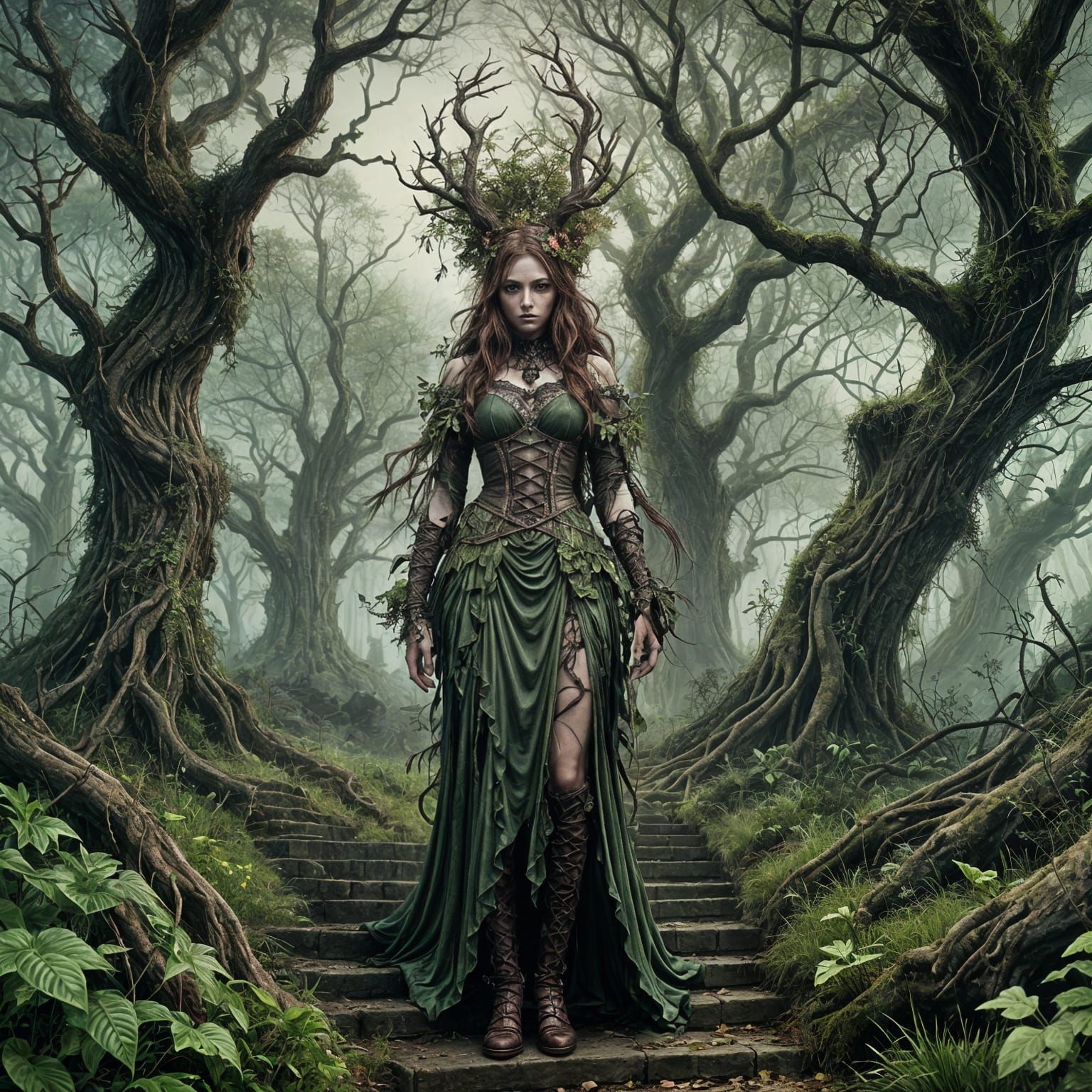 Corrupted Dryad in Gothic Glade Illustration