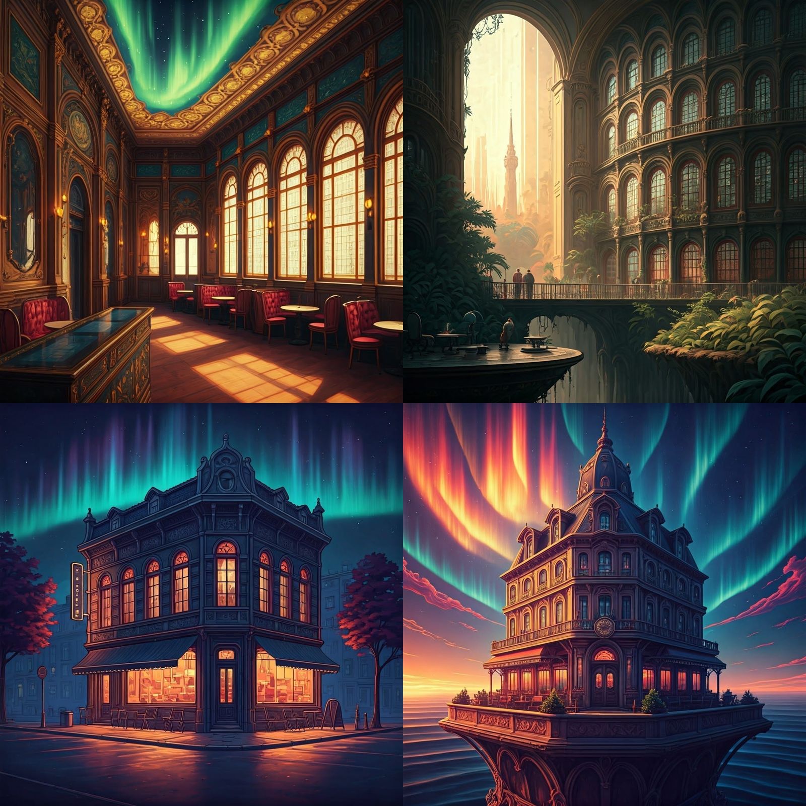 Surreal Coffeeshop at World's Edge: Art Nouveau Rococo