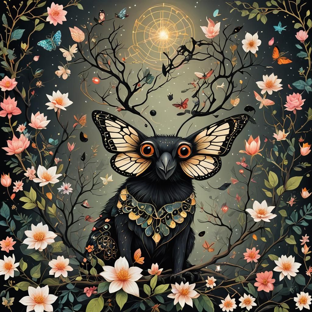 Cute Creature in Mixed Artistic Styles with Geometric Detail...