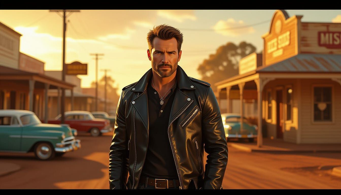 Confident Man in Leather Jacket in Australian Town
