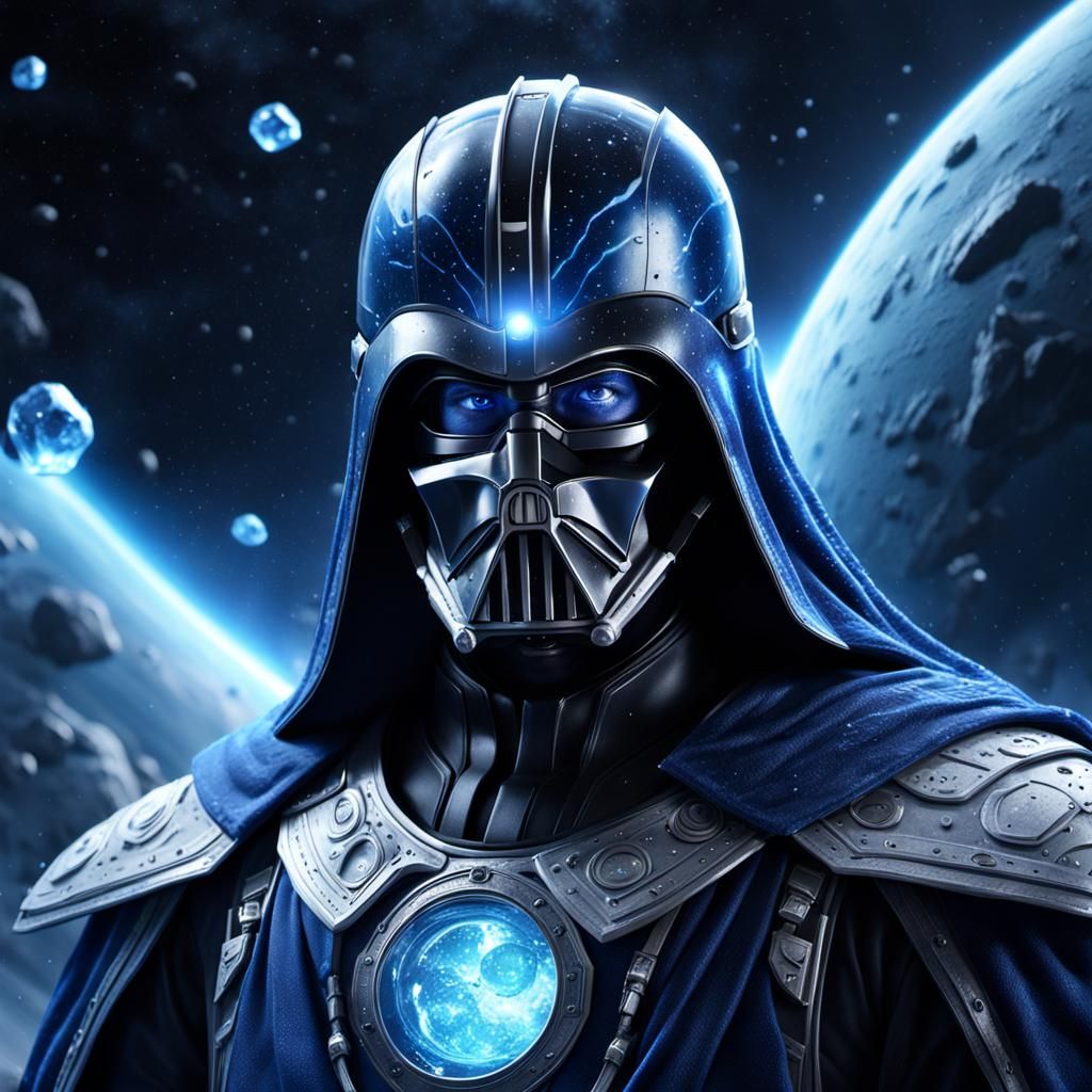 Cosmic Ninja Emperor Freezing a Planet in Space