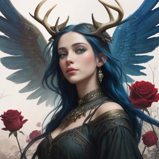 Gothic Fairy Queen in Sunlight, Gouache Watercolor