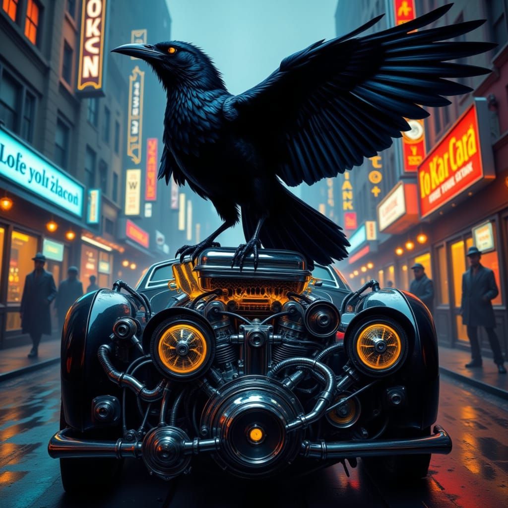 Obsidian Raven on Chrome Engine in Cyberpunk City