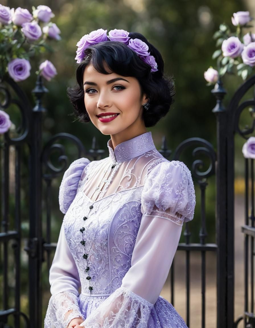 Victorian Lady in Iridescent Dress With Roses