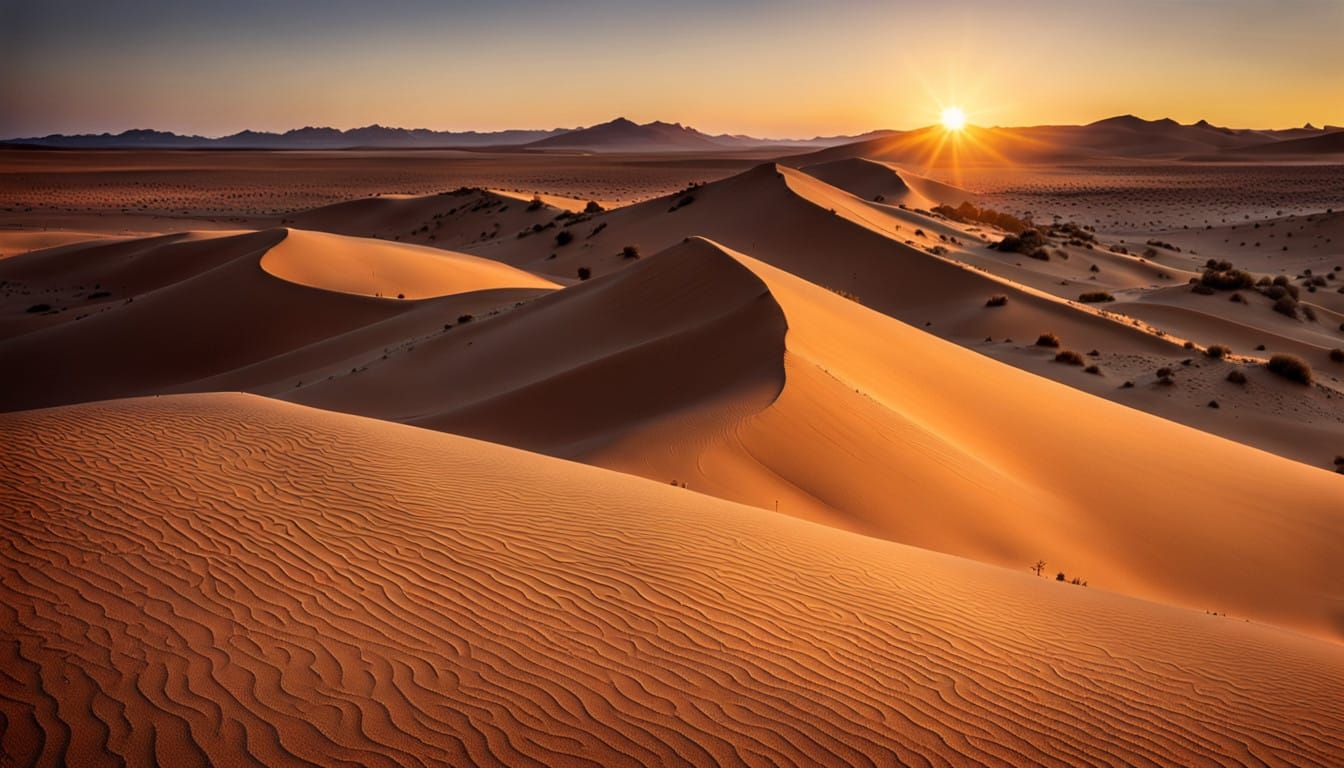 Surreal Desert Landscape in Golden Light