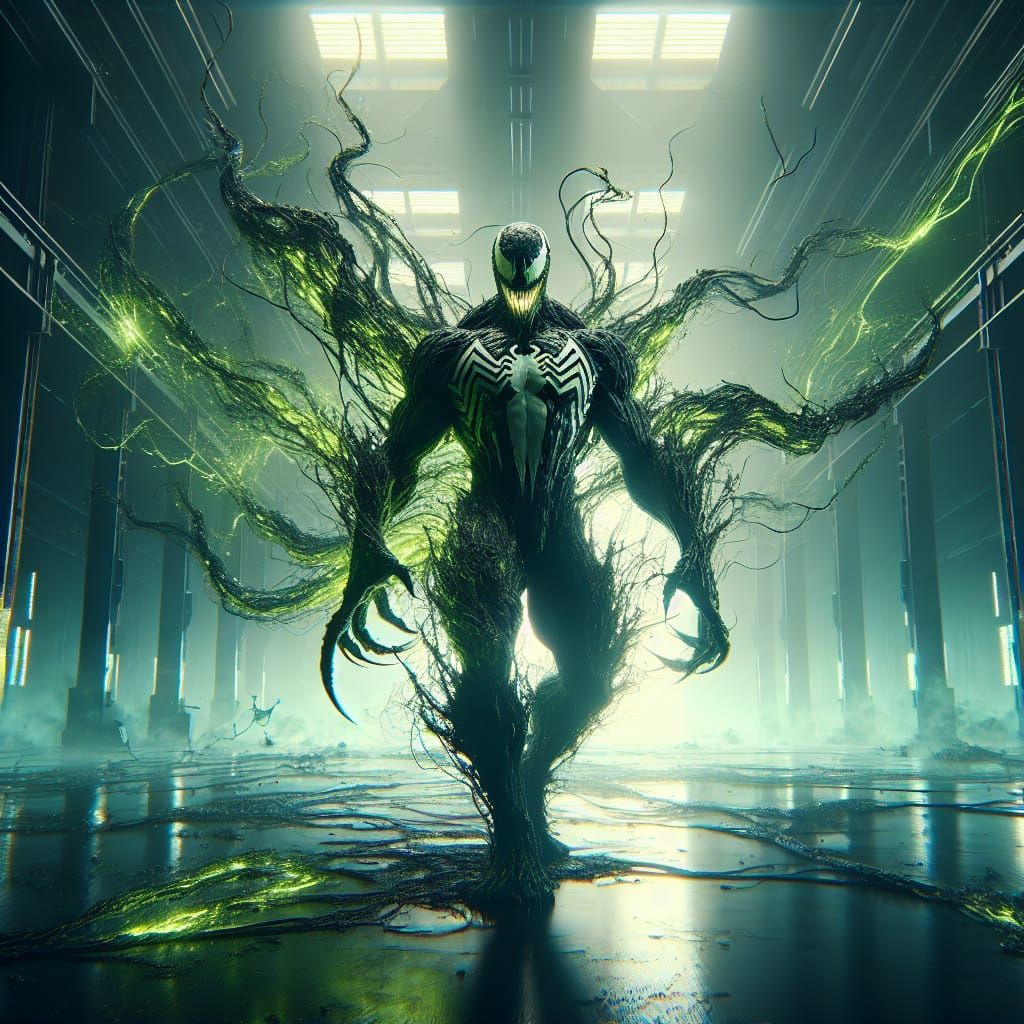 Venom Symbiote with Green Electricity, Digital Matte Paintin...