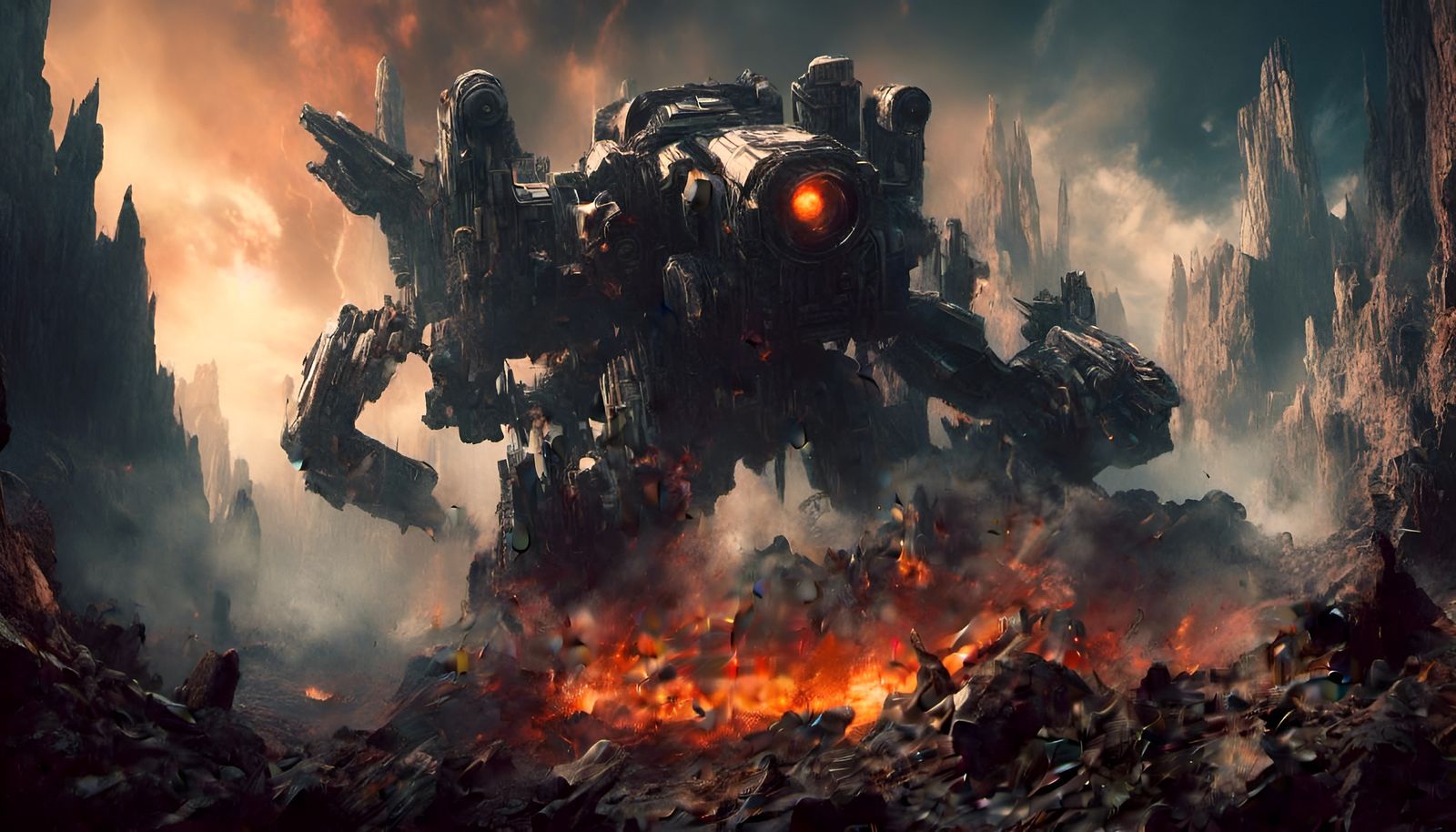 Dramatic Firefall Scene in Macabre Style