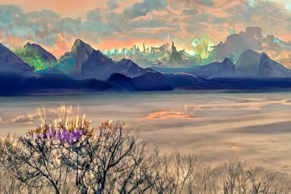 Mountain Range in Post-Impressionist Twilight