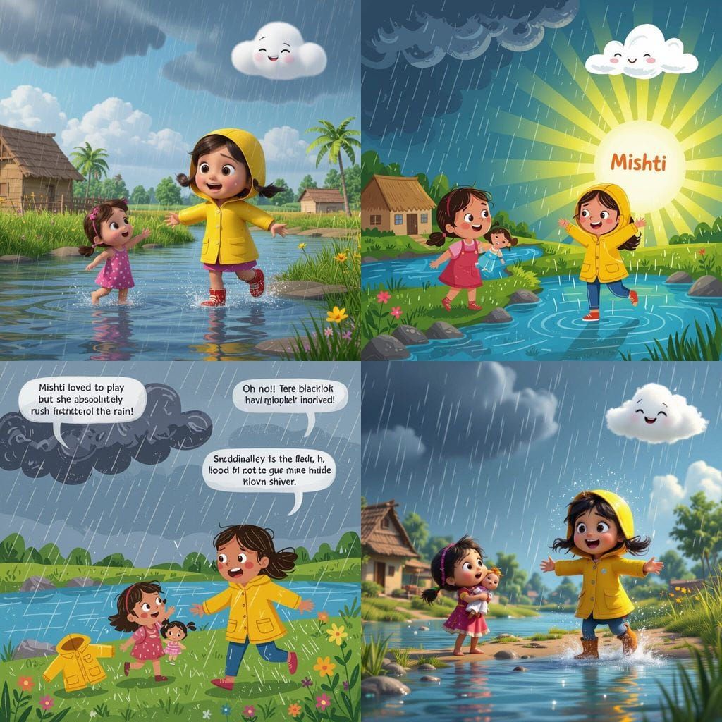 Girl in Yellow Raincoat Plays by River