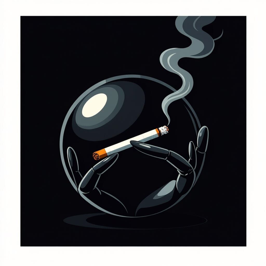 Minimalist Black Sphere Smoking a Cigarette Vector Art