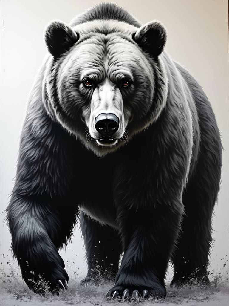 Majestic Obese Kodiak Bear Portrait in Abstract Expressionis...