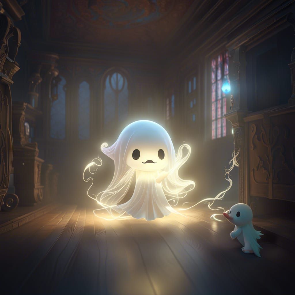 Cute Chibi Ghost in Misty, Electrified Ambiance