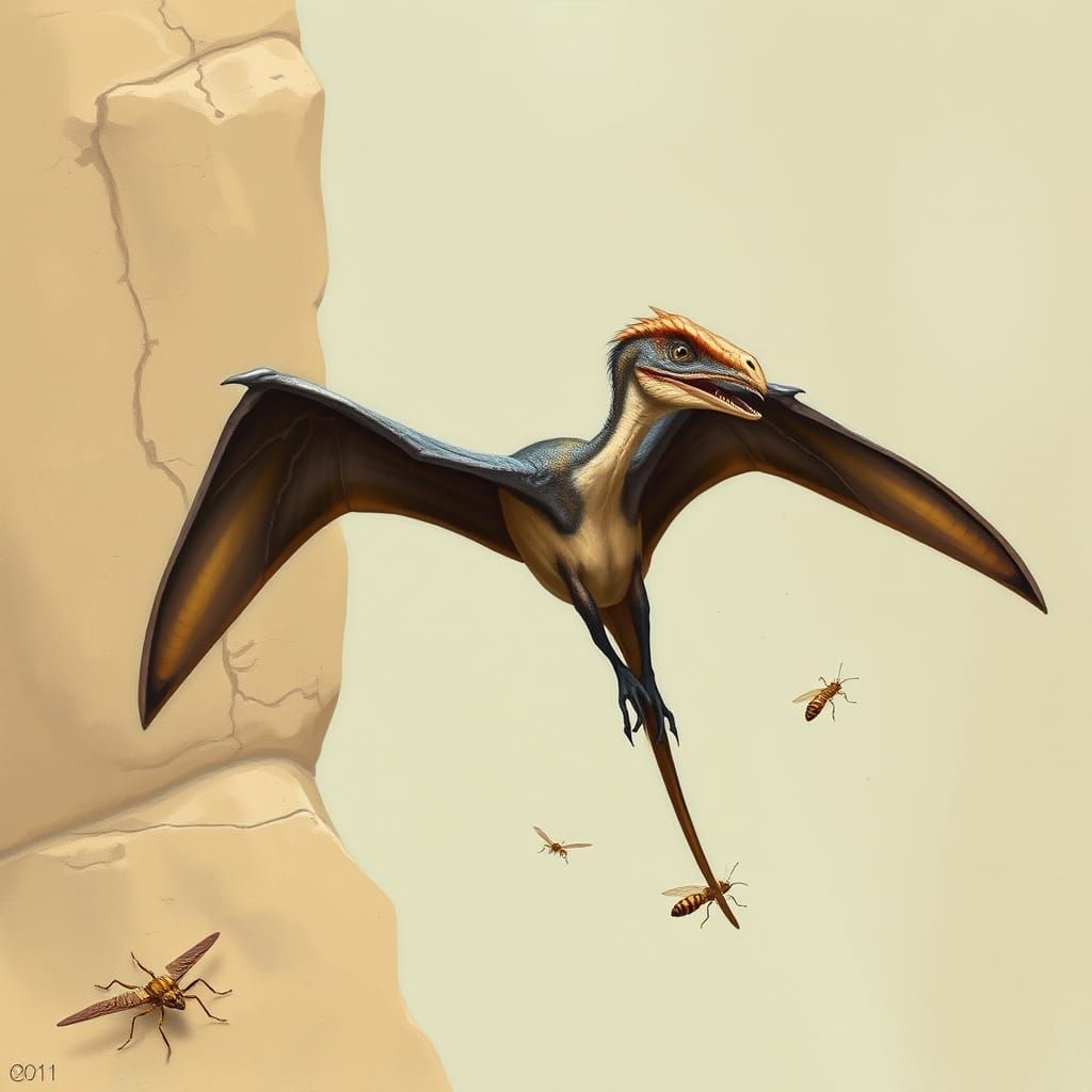Dimorphodon Hunting Insects in Early Jurassic England