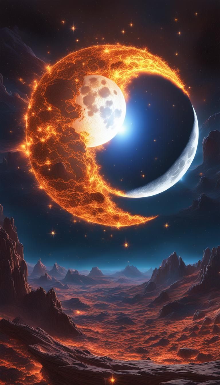 Vibrant Lunar Eclipse Digital Art