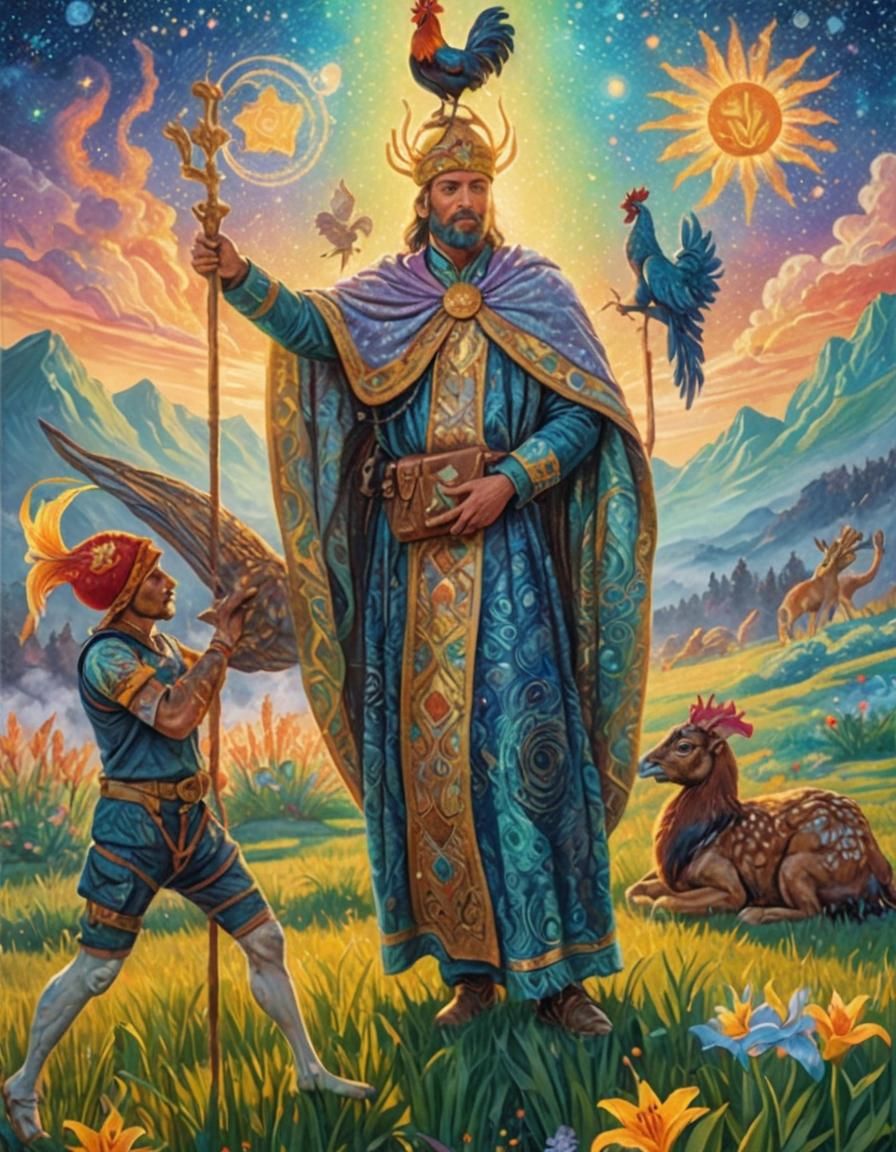 Man with Rooster in Field, Visionary Art