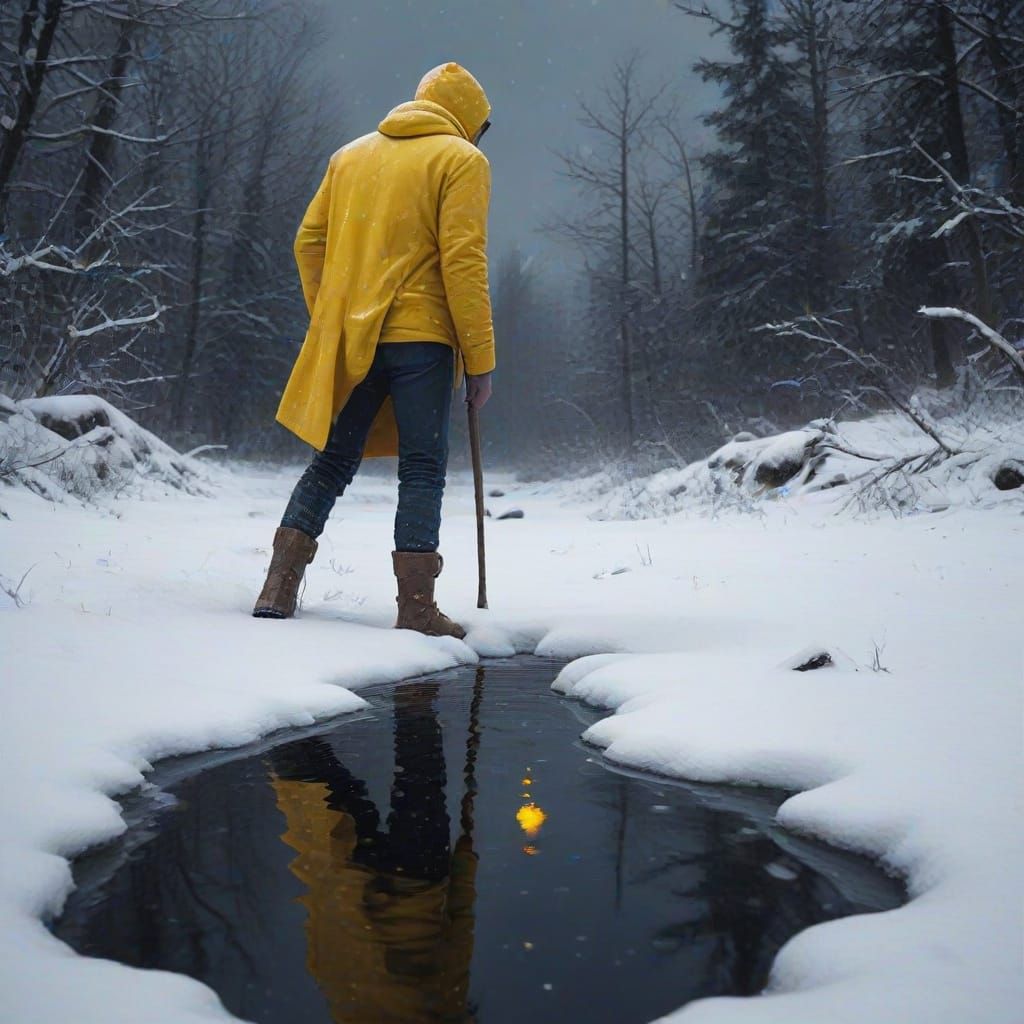 Man Urinating in Snow - Detailed Digital Painting