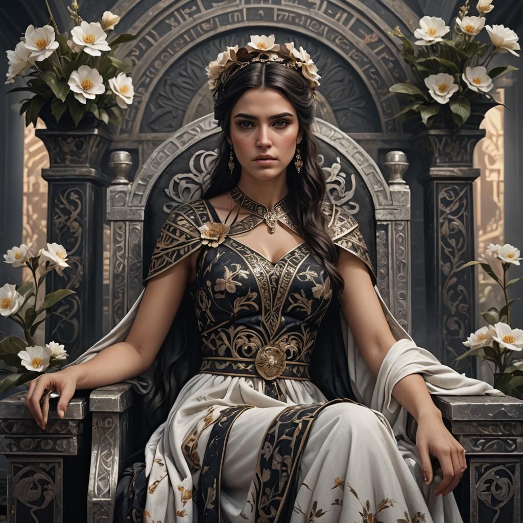 Persephone on Floral Throne: Fantasy Matte Painting